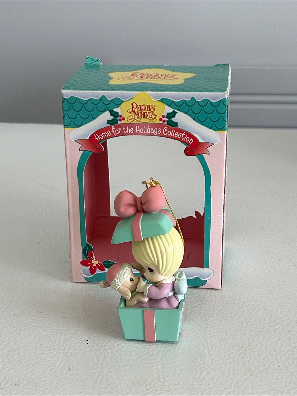 Precious Moments Mint & Pink Girl with Puppy Ornament Still With Box
